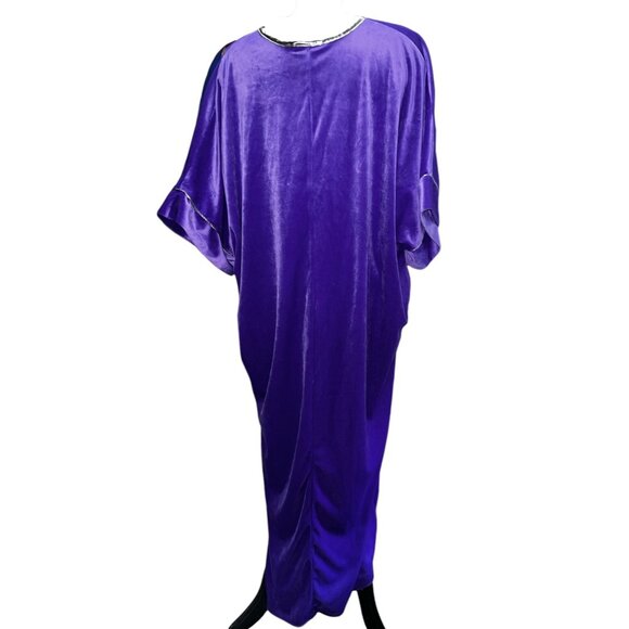 Vintage CocoBay Velvet Metallic VNeck Lounging Casual Dress Sz One Size Plus Pur - Picture 2 of 12